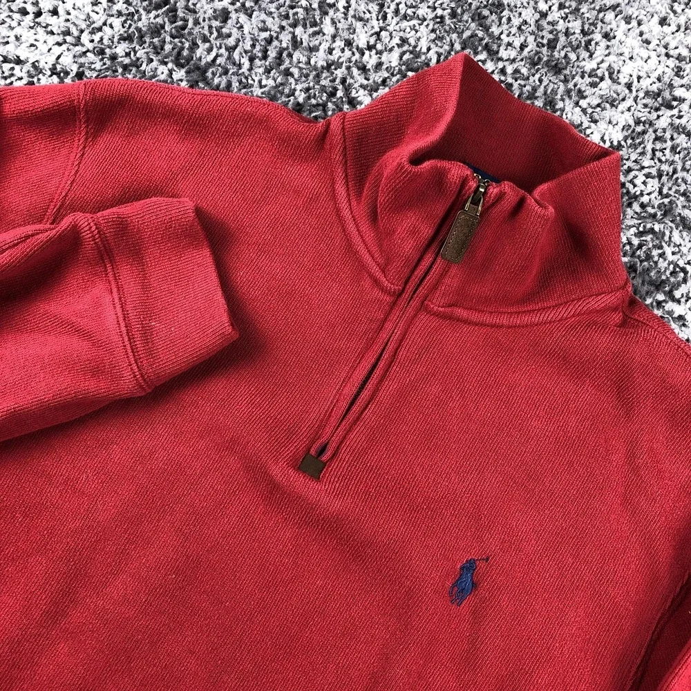Polo Ralph Lauren Sweater‎ Mens Small Red 1/4 Zip Mock Neck Pullover Pony Logo